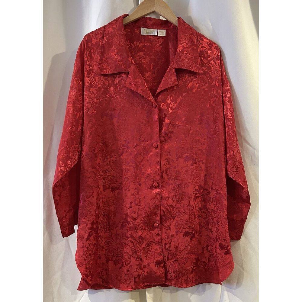 Victoria's Secret Gold Label‎ Red Button-Up Sleep Shirt Size M/L Vintage